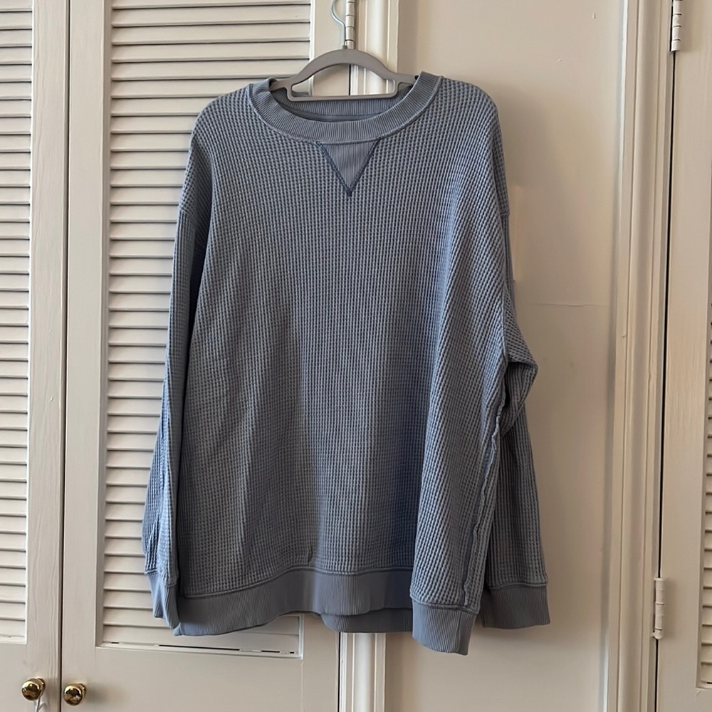 Aerie Light Blue Waffle Long Sleeve Crewneck Shirt XL 🩵